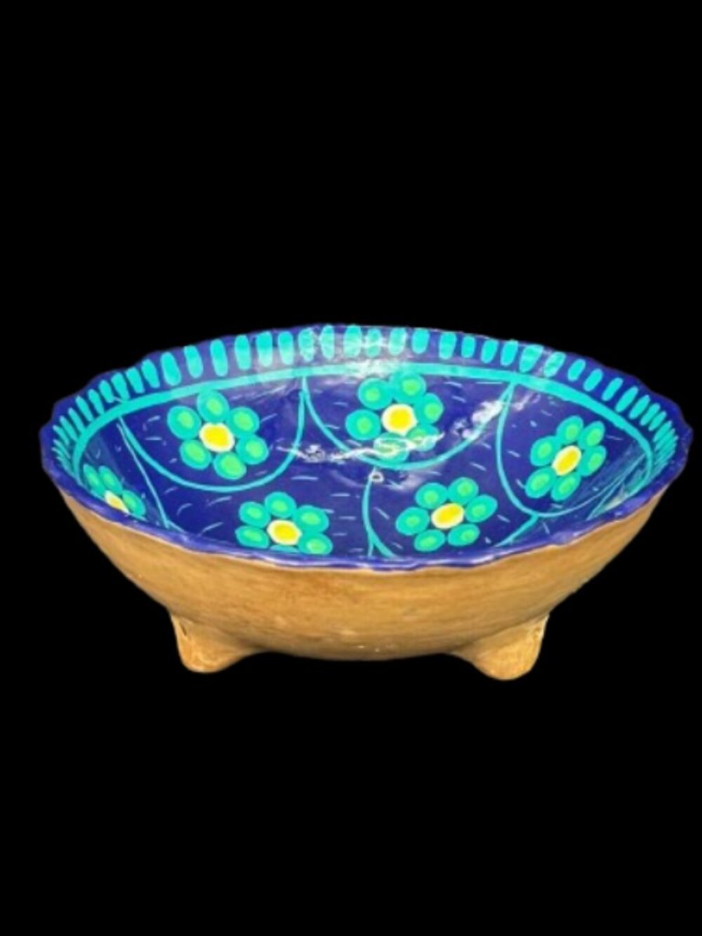 Vintage Mexican Talavera Folk Art Pottery Footed Bowl Salsa 6"